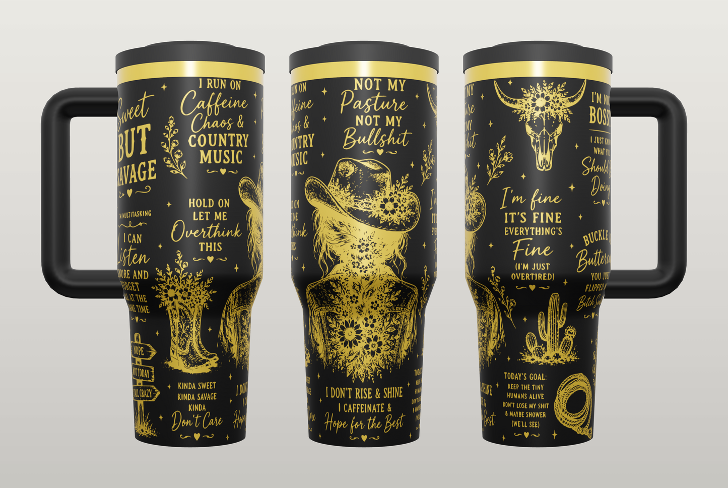 Caffeine Chaos Country Engraved Tumbler – Funny Coffee Gift for Country Girls