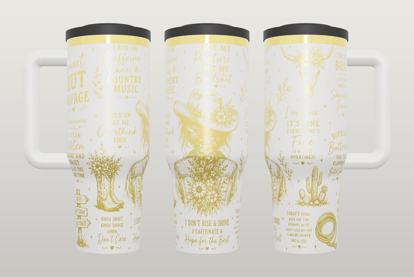 Caffeine Chaos Country Engraved Tumbler – Funny Coffee Gift for Country Girls
