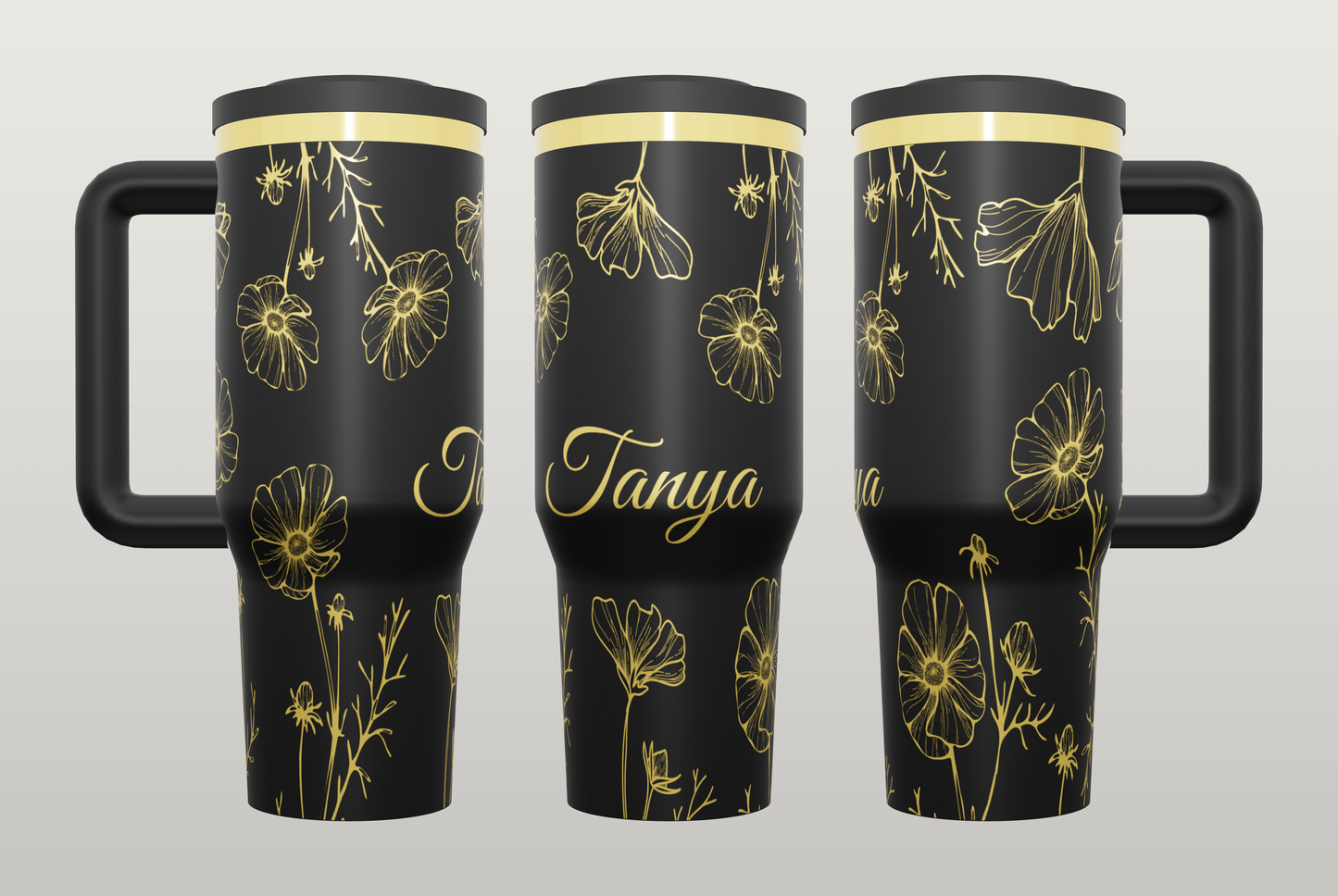 Personalized Floral Engraved Tumbler – Custom Name Gift for Her