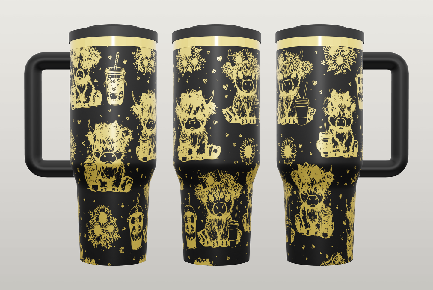 Highland Cow Coffee Engraved Tumbler – Cute Cow Gift for Coffee Lovers