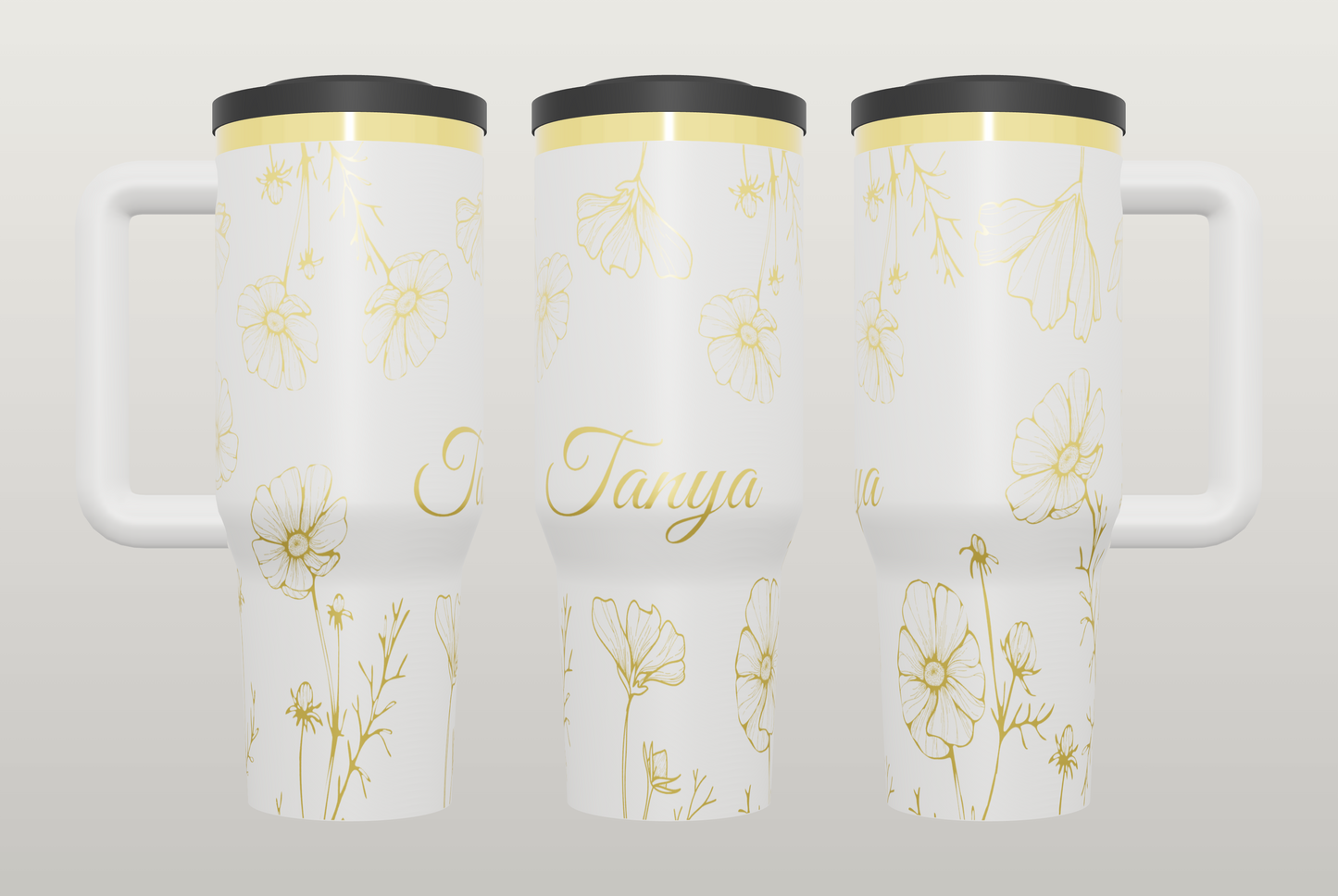 Personalized Floral Engraved Tumbler – Custom Name Gift for Her
