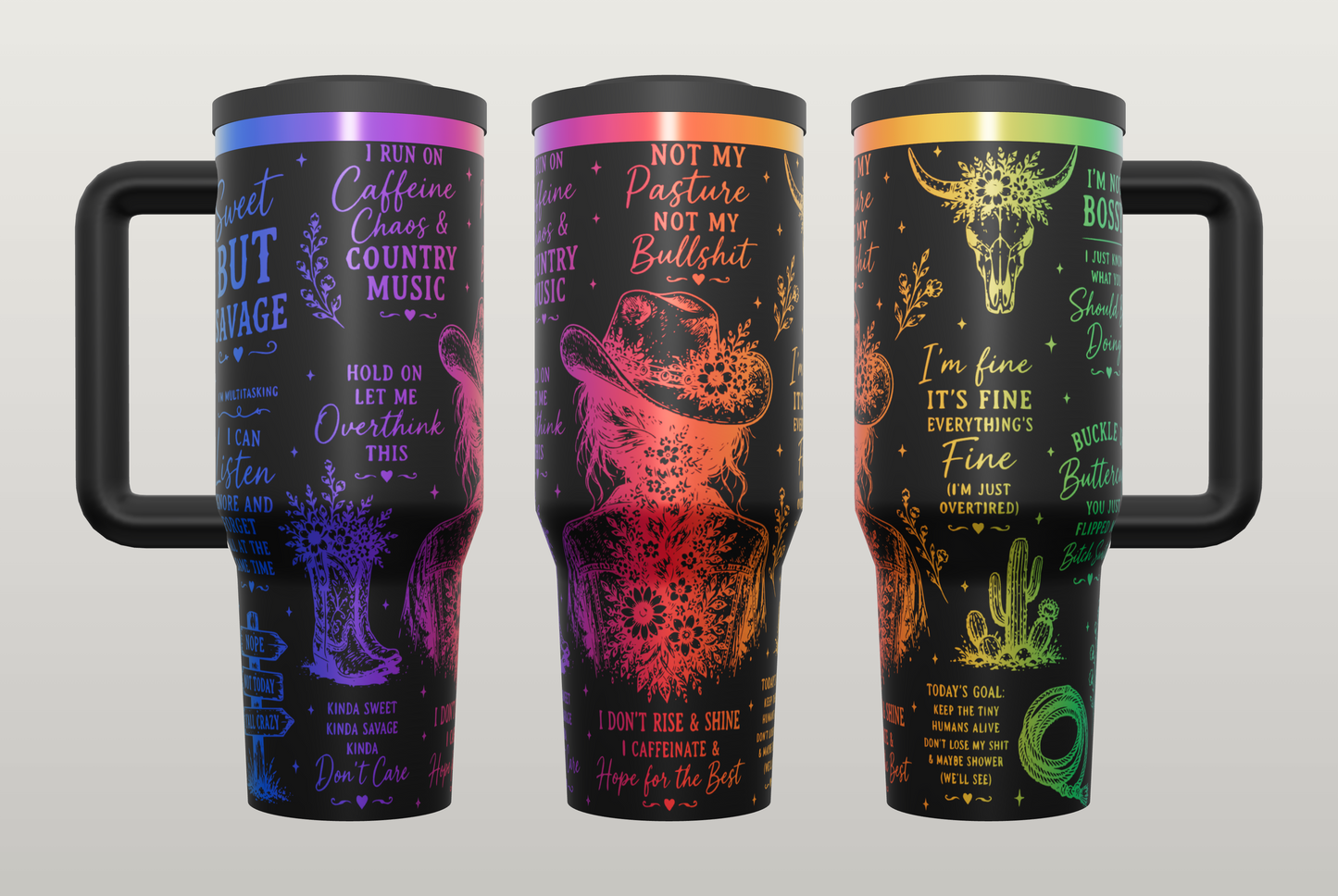 Caffeine Chaos Country Engraved Tumbler – Funny Coffee Gift for Country Girls