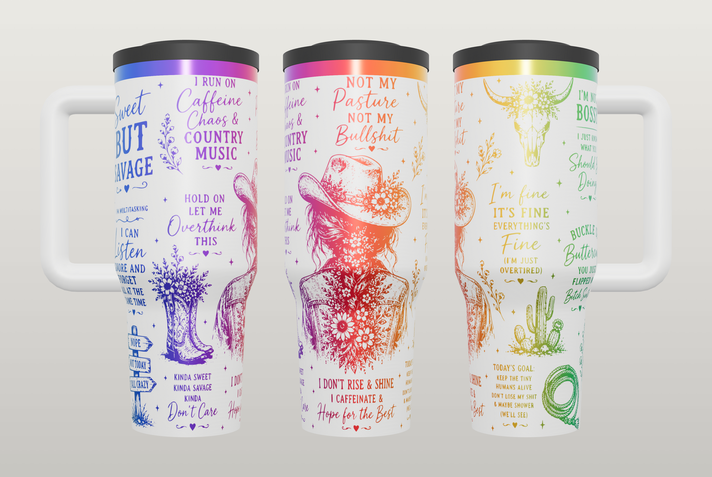 Caffeine Chaos Country Engraved Tumbler – Funny Coffee Gift for Country Girls