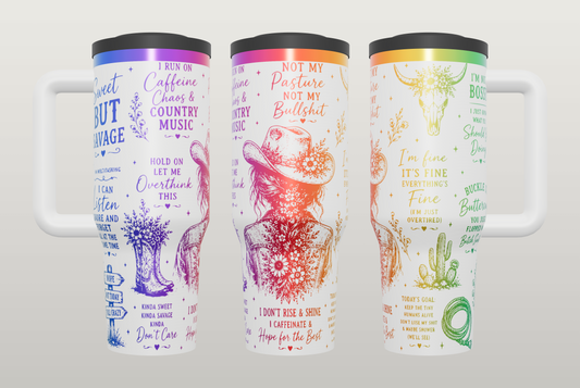 Caffeine Chaos Country Engraved Tumbler – Funny Coffee Gift for Country Girls