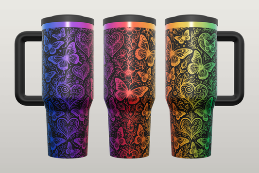 Butterfly Engraved Tumbler – Inspirational Gift for Her, Nature Drinkware