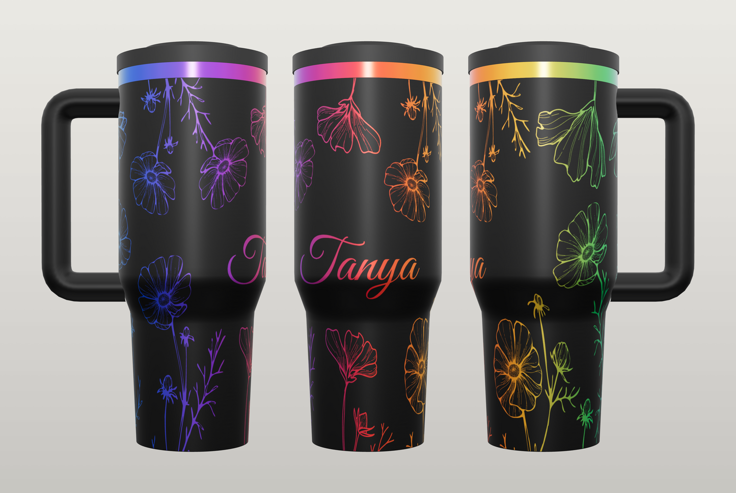 Personalized Floral Engraved Tumbler – Custom Name Gift for Her