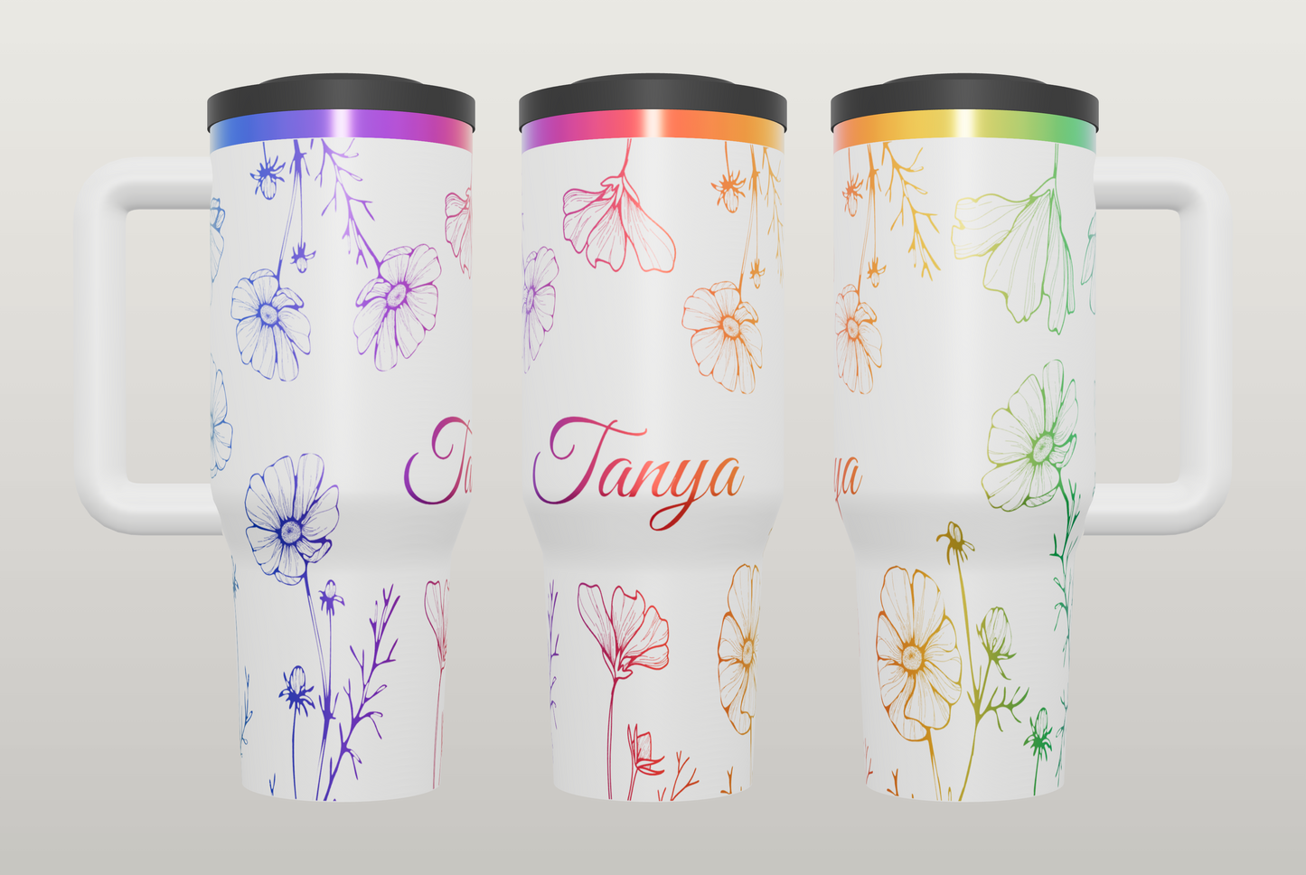Personalized Floral Engraved Tumbler – Custom Name Gift for Her