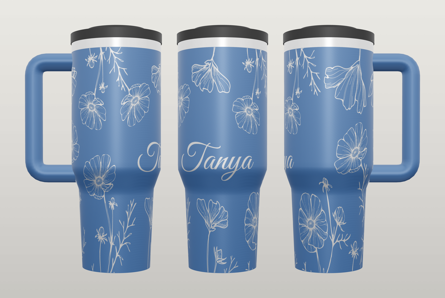 Personalized Floral Engraved Tumbler – Custom Name Gift for Her