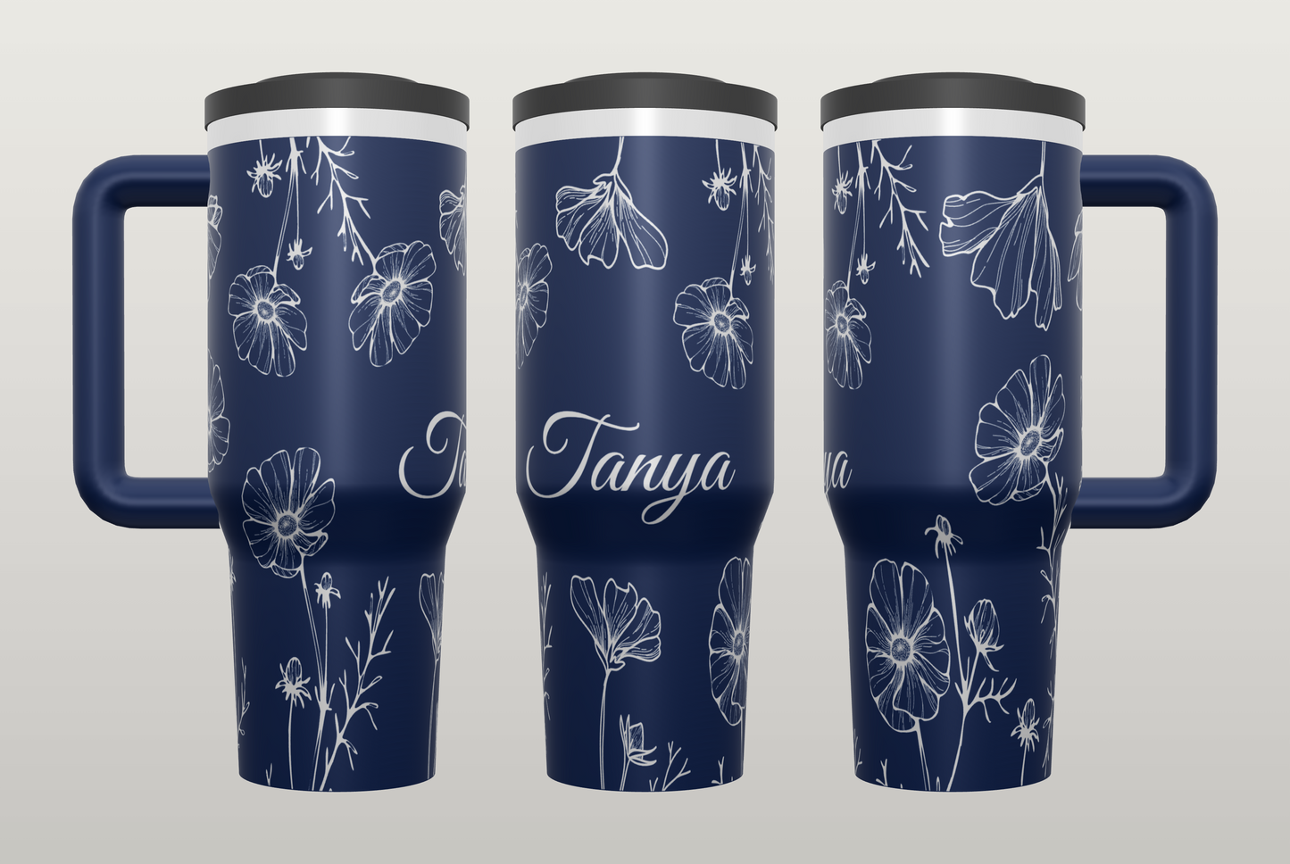 Personalized Floral Engraved Tumbler – Custom Name Gift for Her