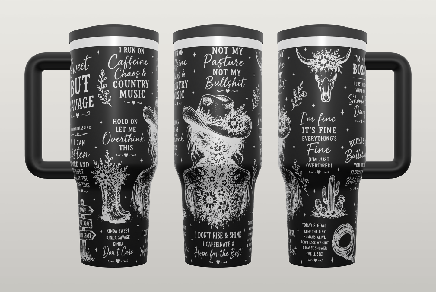 Caffeine Chaos Country Engraved Tumbler – Funny Coffee Gift for Country Girls