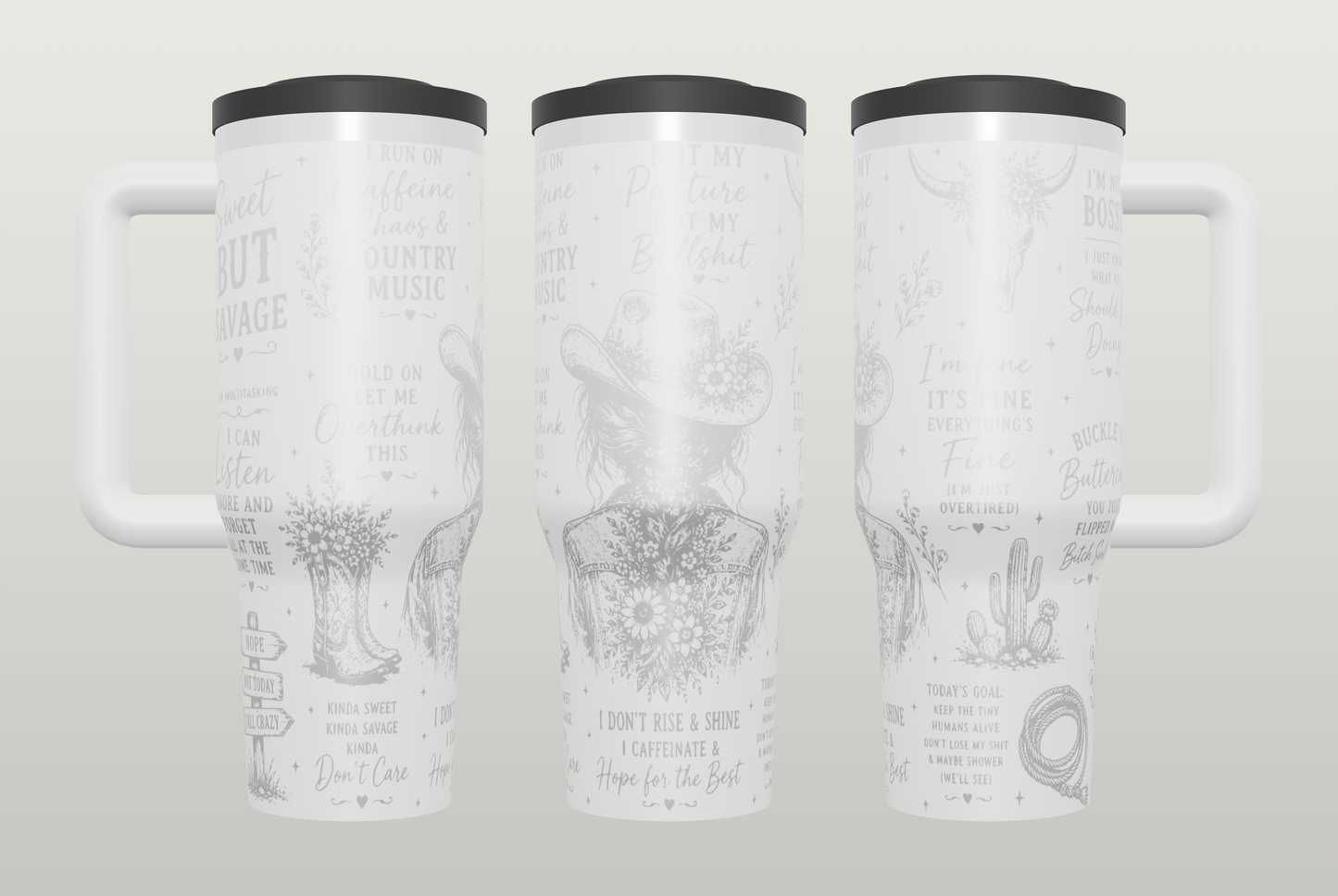 Caffeine Chaos Country Engraved Tumbler – Funny Coffee Gift for Country Girls