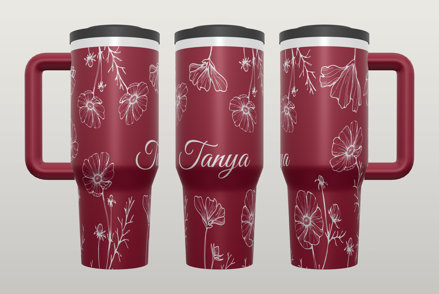 Personalized Floral Engraved Tumbler – Custom Name Gift for Her