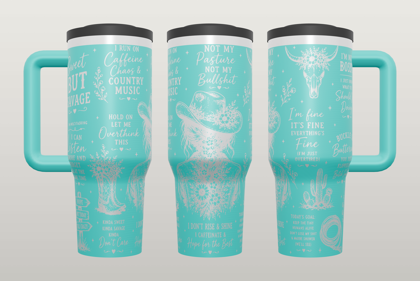 Caffeine Chaos Country Engraved Tumbler – Funny Coffee Gift for Country Girls
