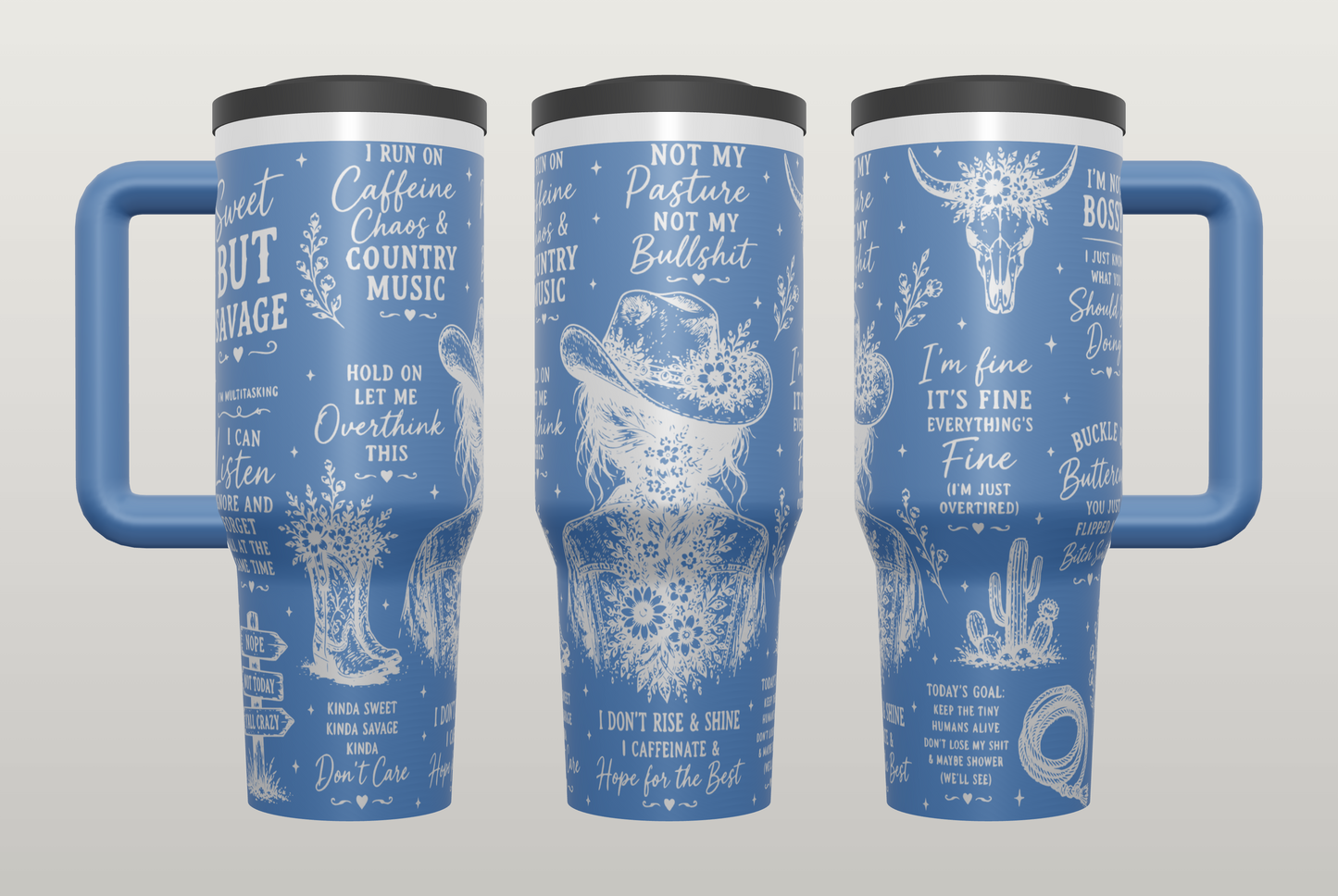Caffeine Chaos Country Engraved Tumbler – Funny Coffee Gift for Country Girls