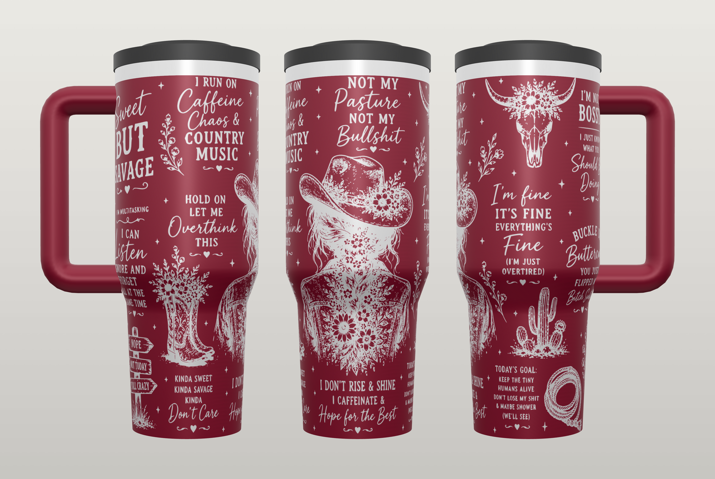 Caffeine Chaos Country Engraved Tumbler – Funny Coffee Gift for Country Girls