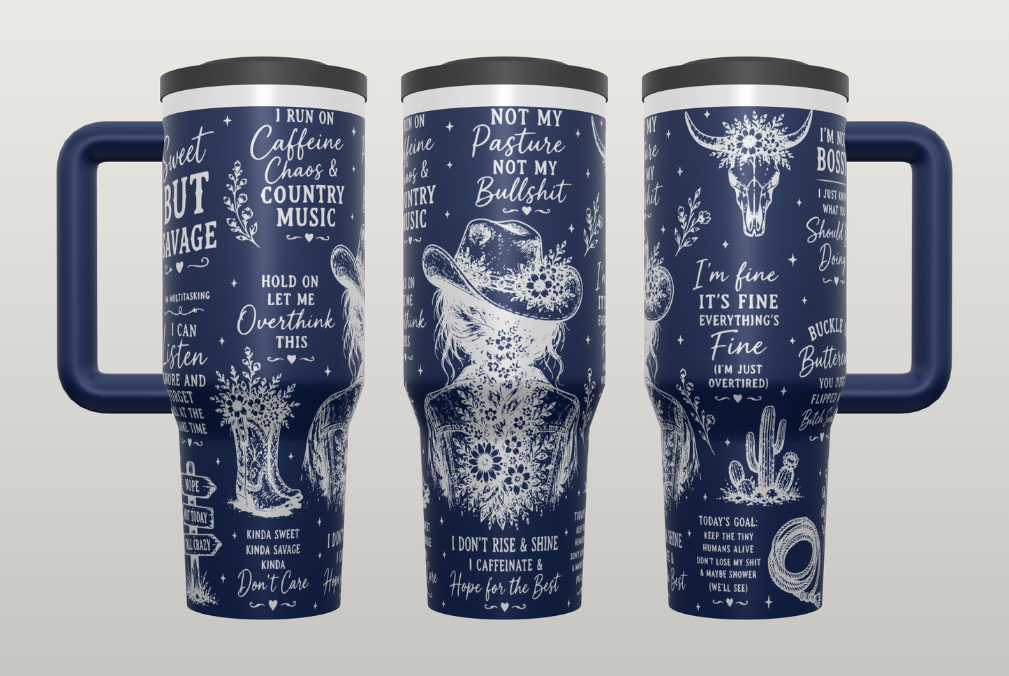 Caffeine Chaos Country Engraved Tumbler – Funny Coffee Gift for Country Girls