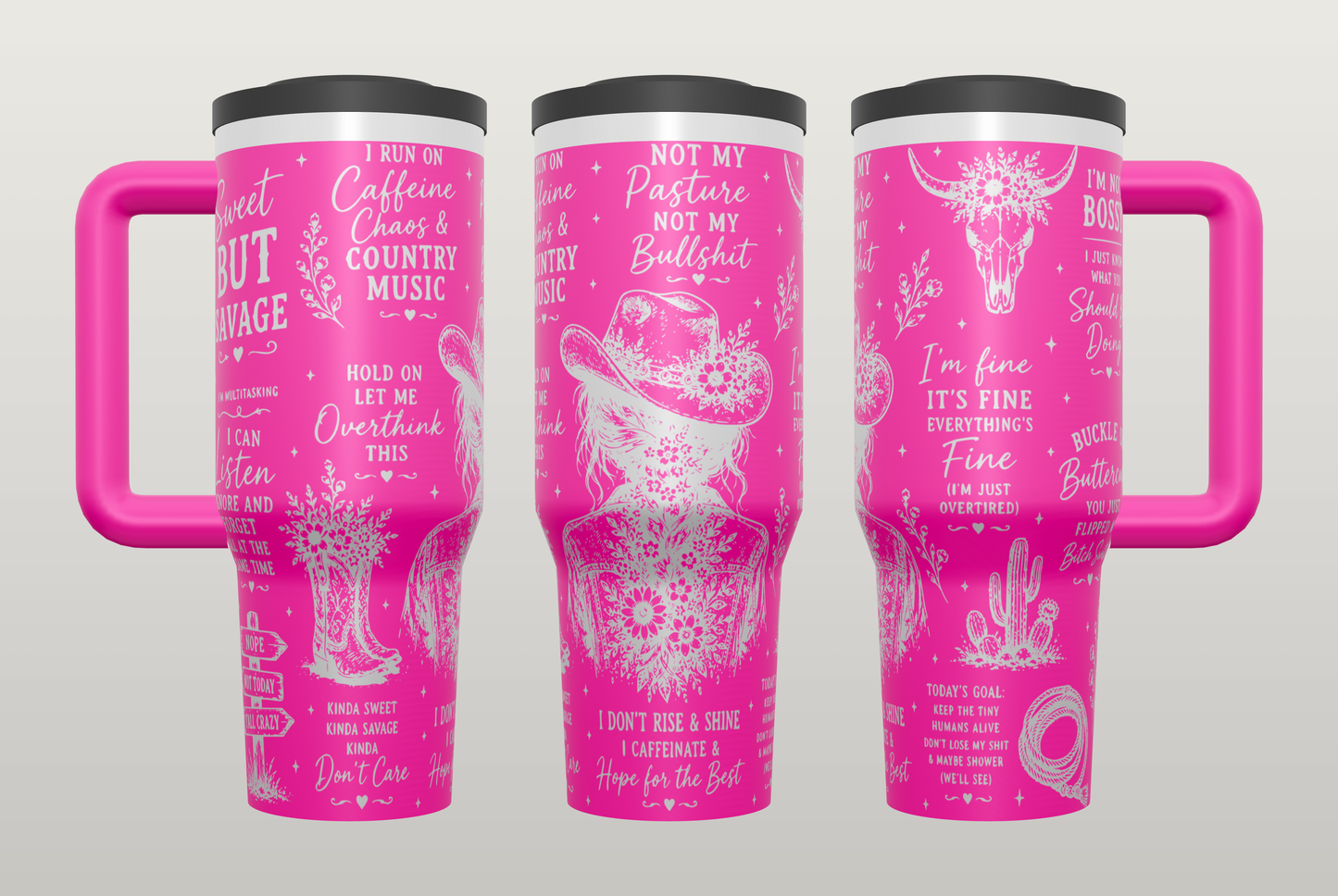 Caffeine Chaos Country Engraved Tumbler – Funny Coffee Gift for Country Girls
