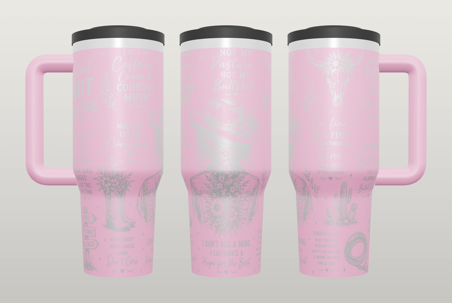 Caffeine Chaos Country Engraved Tumbler – Funny Coffee Gift for Country Girls