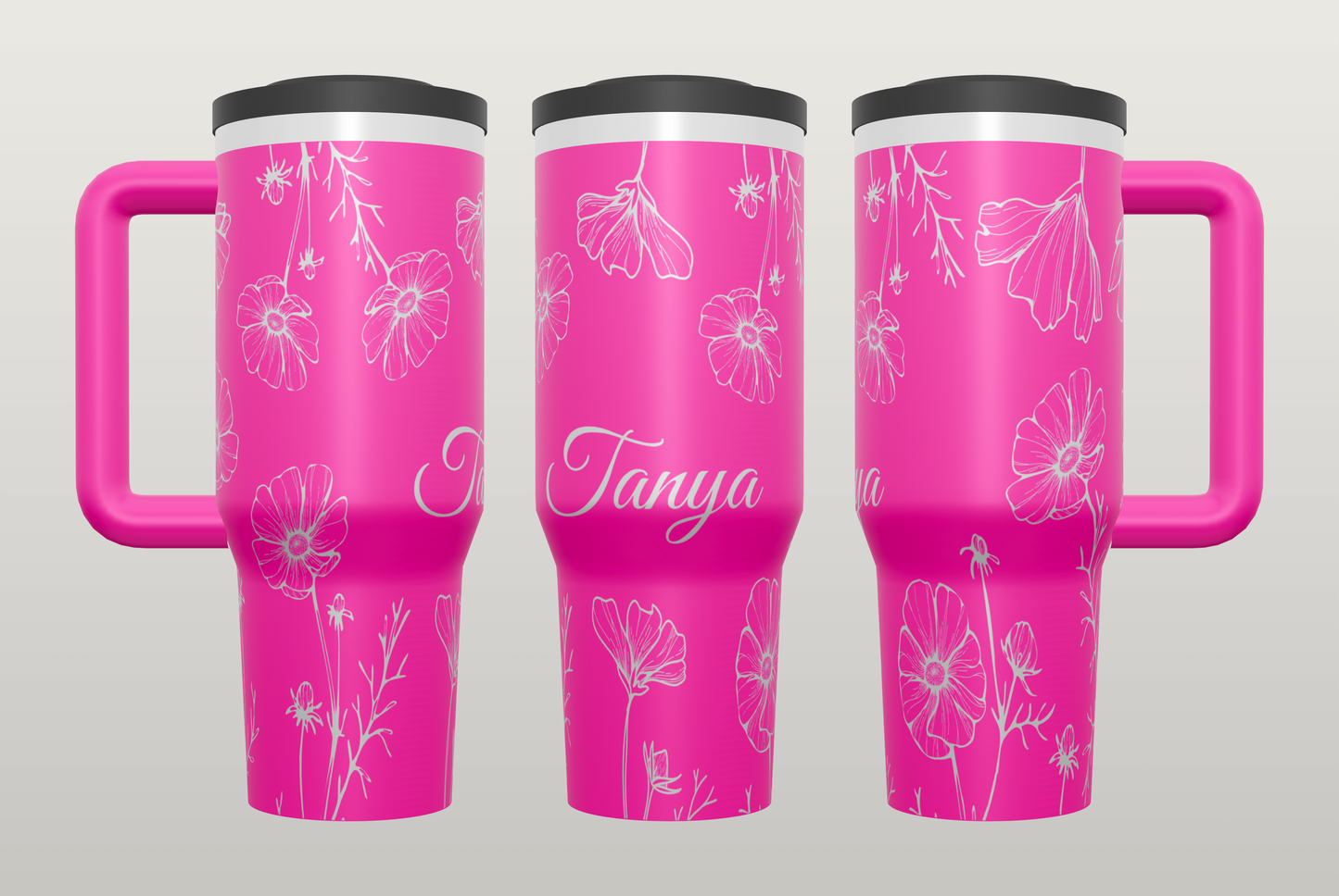 Personalized Floral Engraved Tumbler – Custom Name Gift for Her