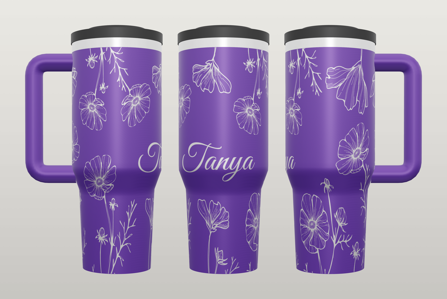 Personalized Floral Engraved Tumbler – Custom Name Gift for Her