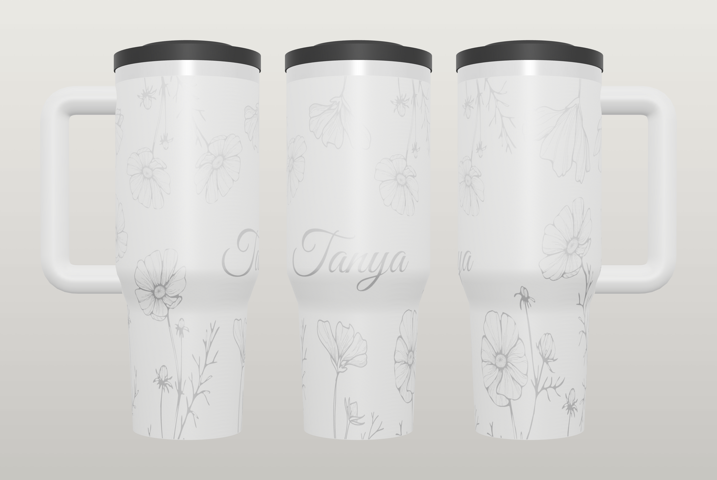 Personalized Floral Engraved Tumbler – Custom Name Gift for Her