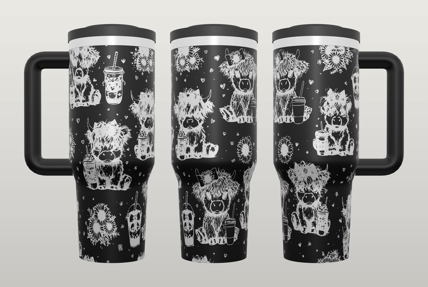 Highland Cow Coffee Engraved Tumbler – Cute Cow Gift for Coffee Lovers