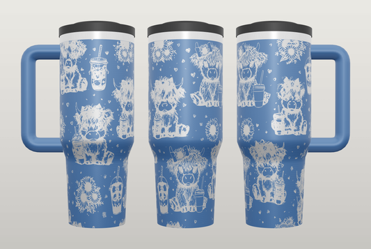 Highland Cow Coffee Engraved Tumbler – Cute Cow Gift for Coffee Lovers