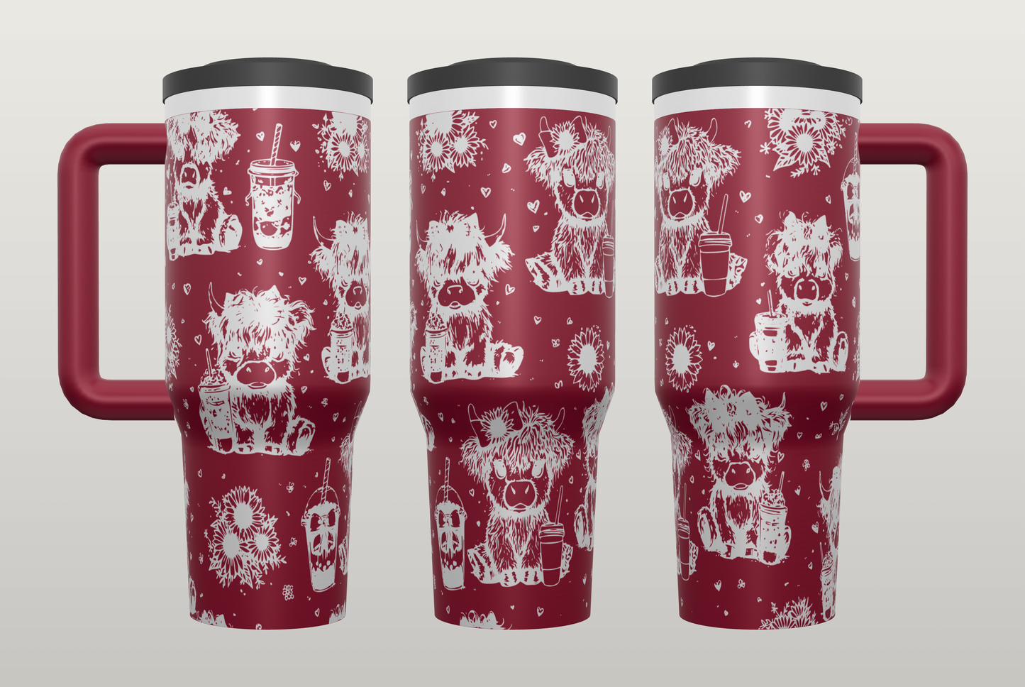 Highland Cow Coffee Engraved Tumbler – Cute Cow Gift for Coffee Lovers