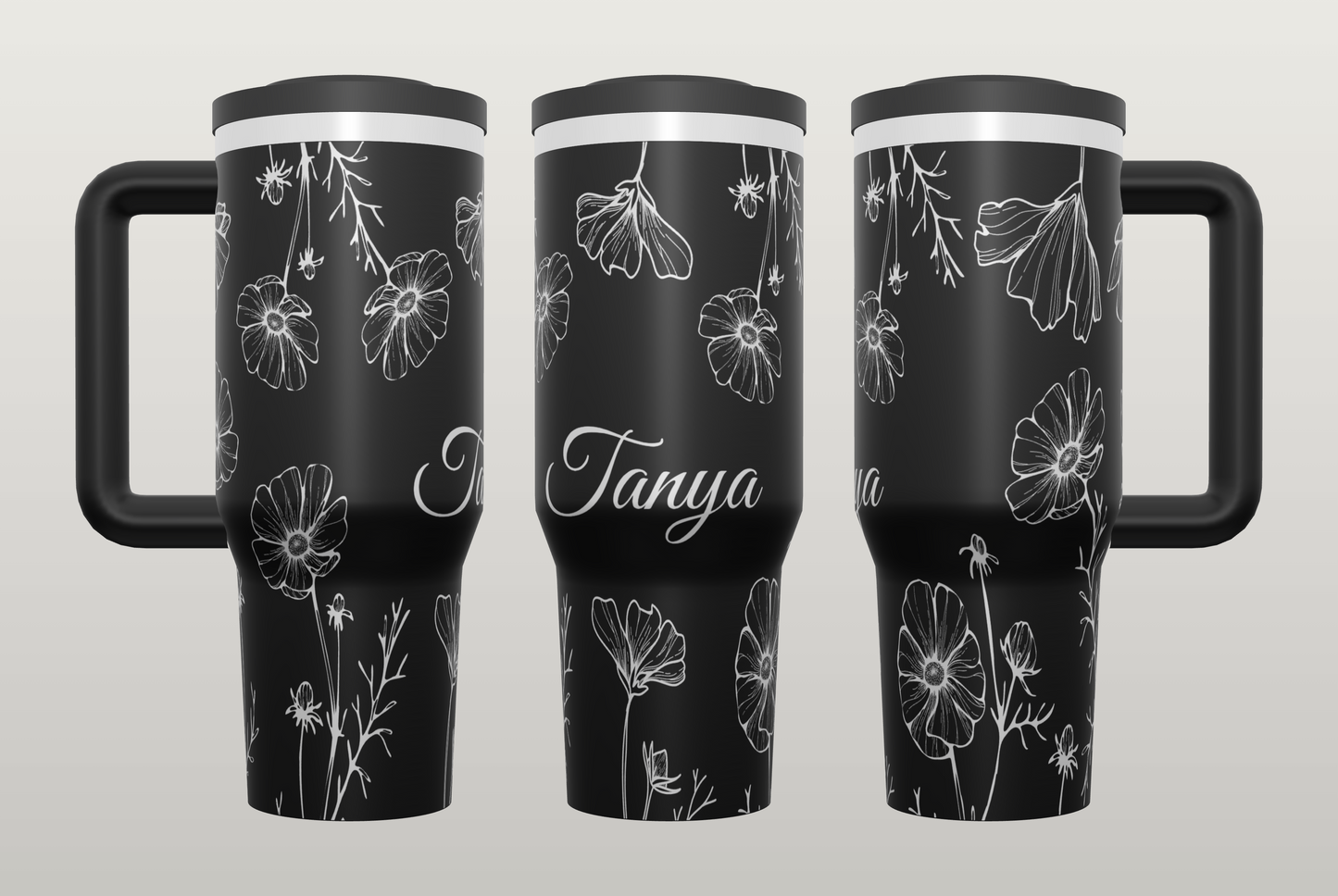 Personalized Floral Engraved Tumbler – Custom Name Gift for Her
