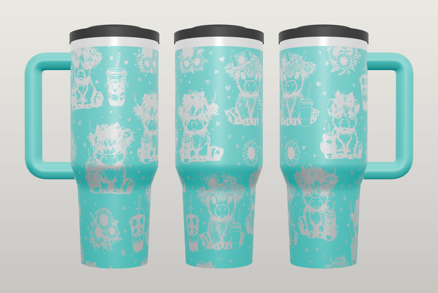 Highland Cow Coffee Engraved Tumbler – Cute Cow Gift for Coffee Lovers
