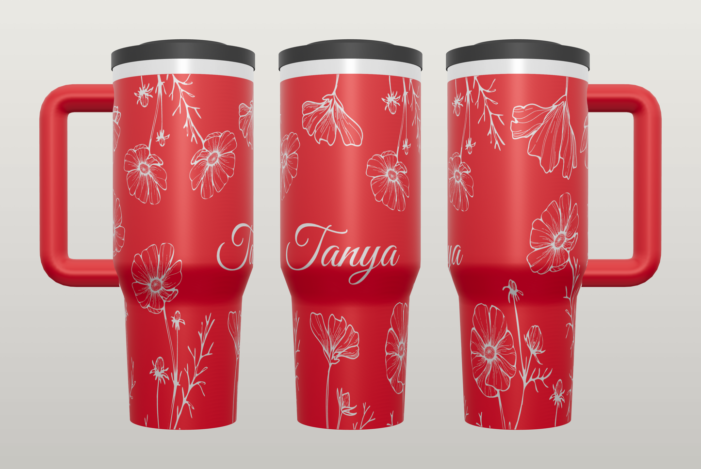 Personalized Floral Engraved Tumbler – Custom Name Gift for Her