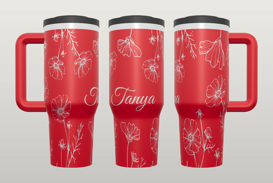 Personalized Floral Engraved Tumbler – Custom Name Gift for Her