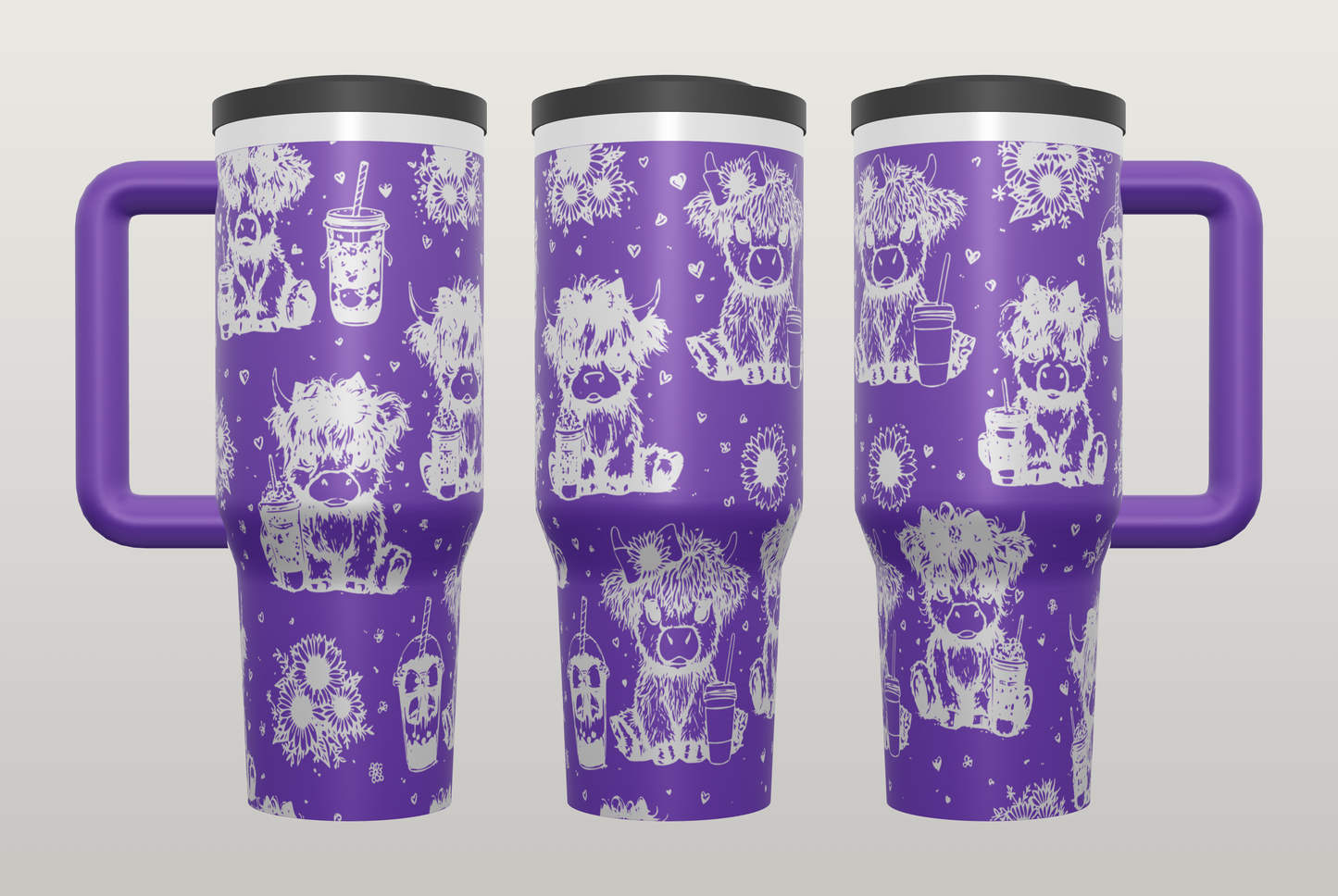 Highland Cow Coffee Engraved Tumbler – Cute Cow Gift for Coffee Lovers