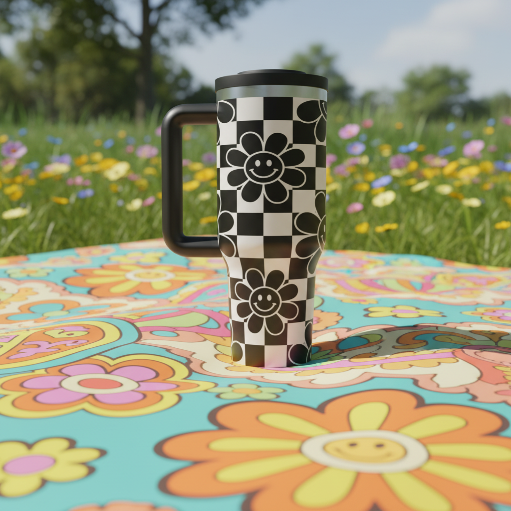 Black Smiley Flower Tumbler Park