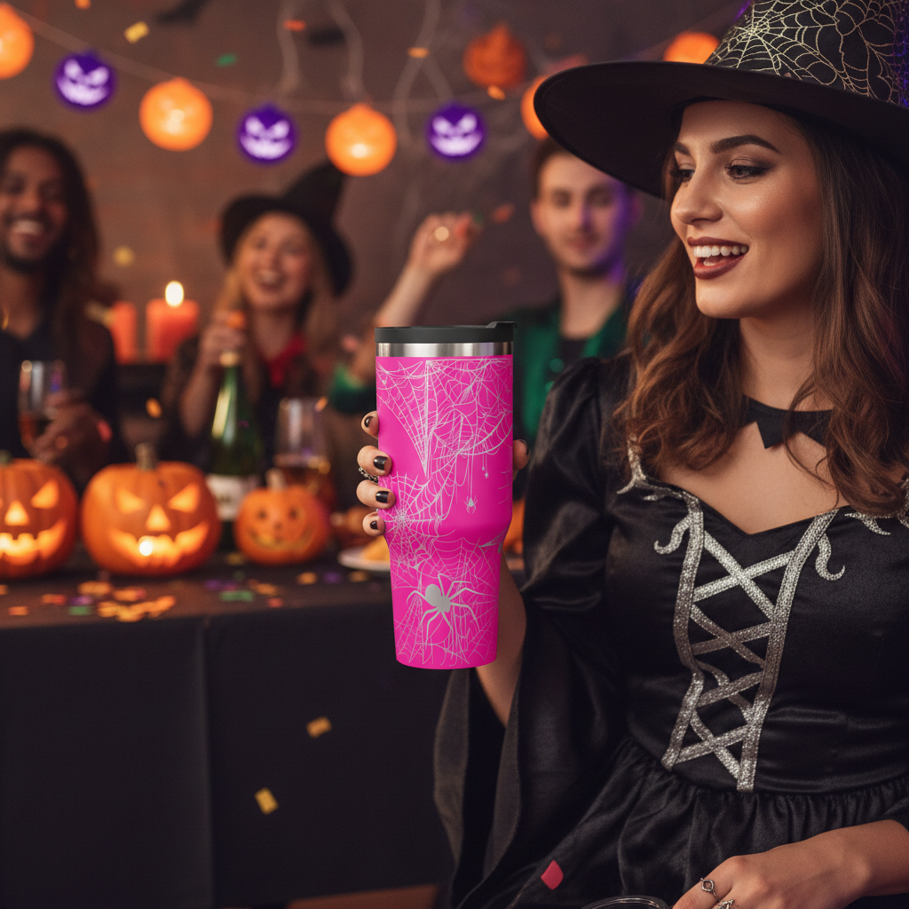 Pink Spiderweb Tumbler Party