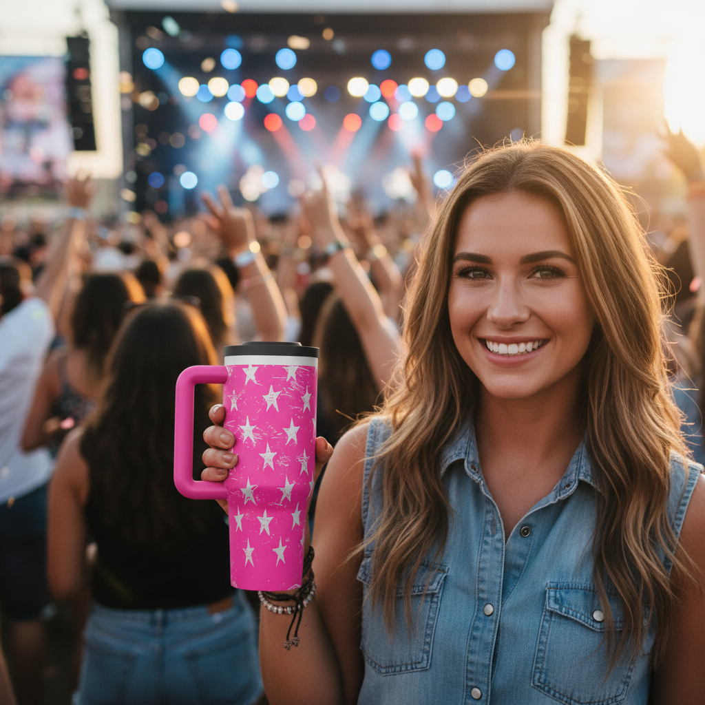 Pink Stars and Stripes Tumbler Concert