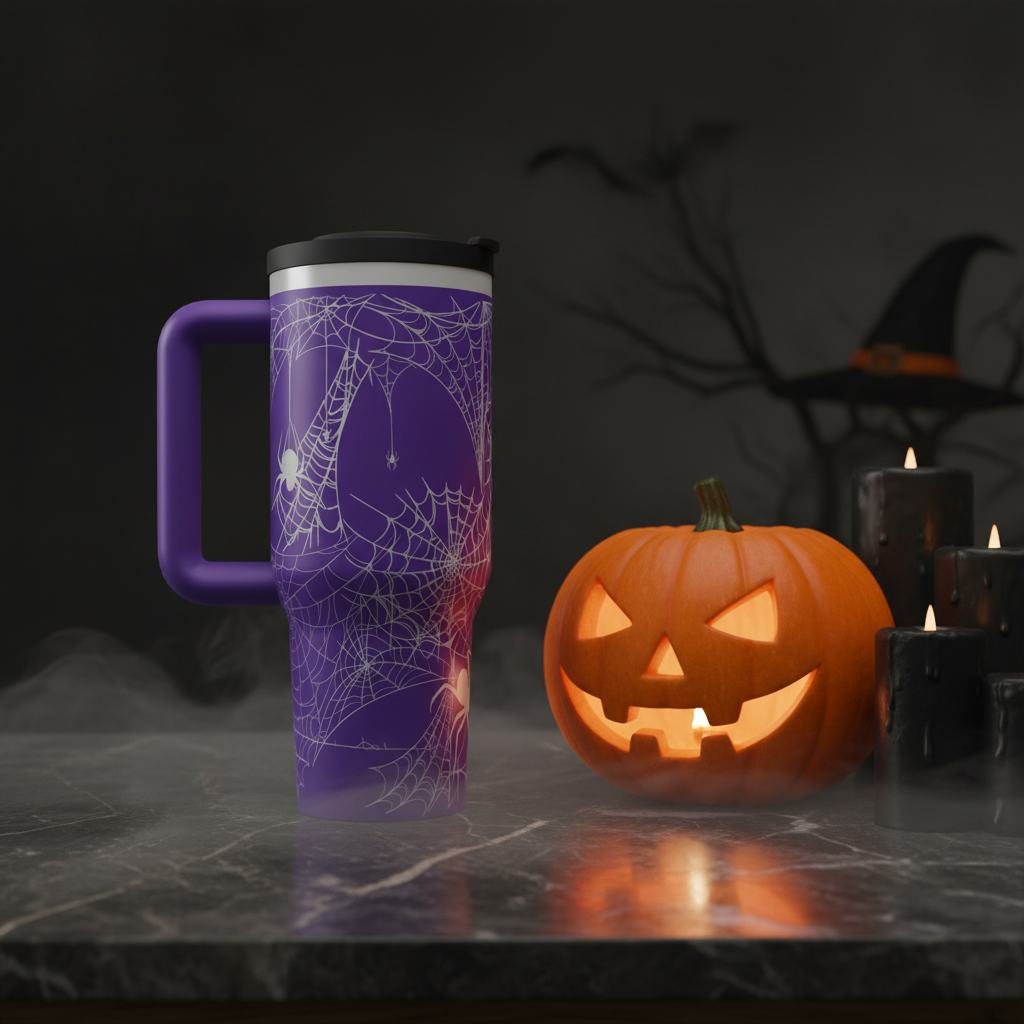 Purple Spiderweb Tumbler Halloween Night