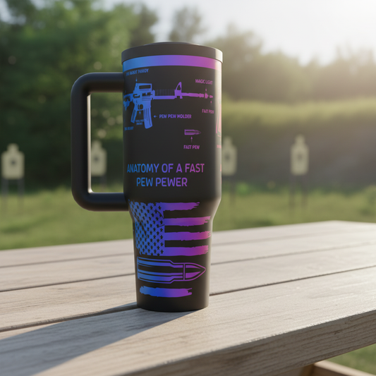 Rainbow Anatomy Tumbler at Shooting Range