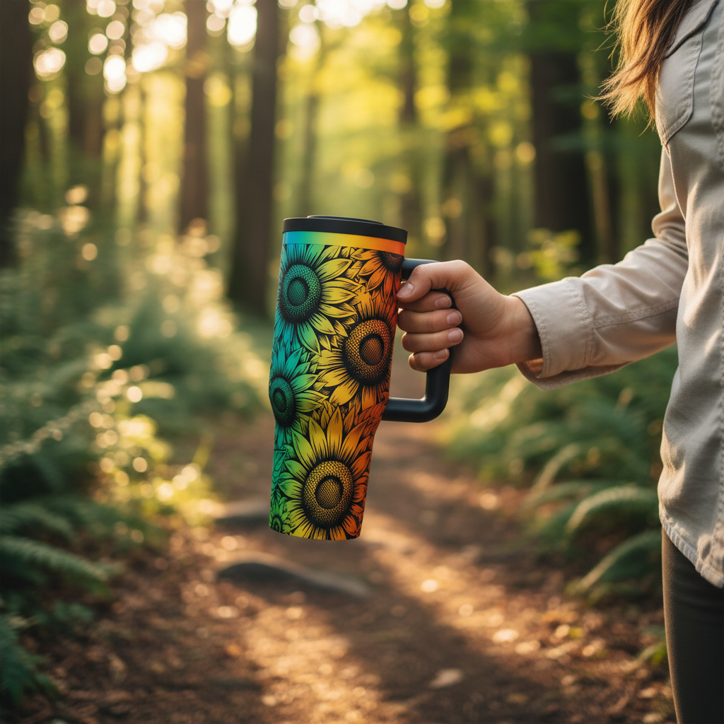 Rainbow Sunflower Tumbler Outdoors