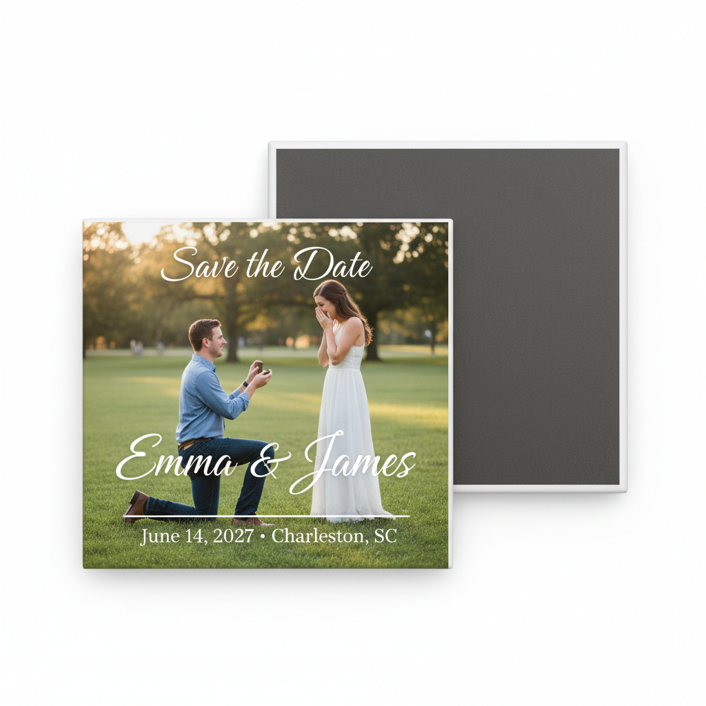 Save the Date with proposal engagement photo