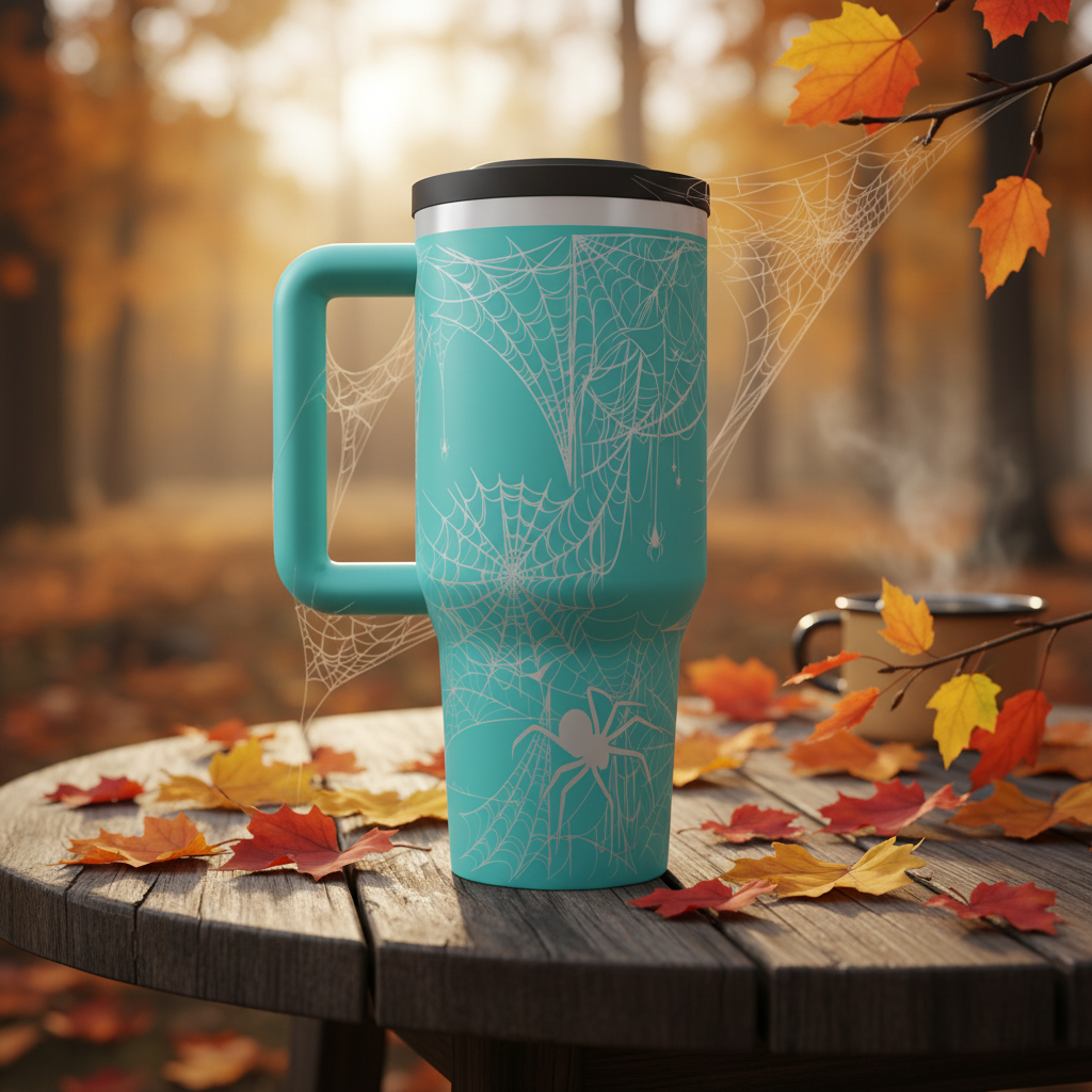 Teal Spiderweb Tumbler Fall